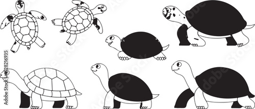 Twelve silhouettes of adorable tortoises and turtles.