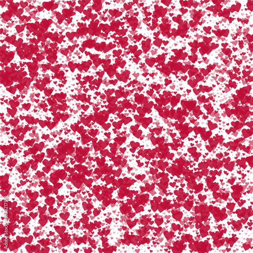 Red hearts scattered on white background.