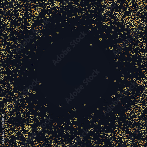 Gold hearts scattered on black background.