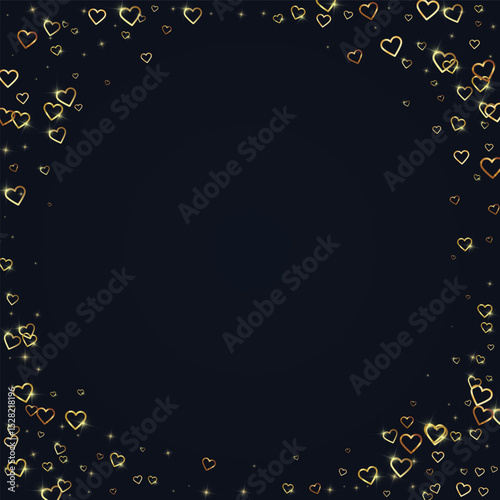 Gold hearts scattered on black background.