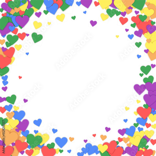 Rainbow colored scattered hearts. LGBT valentine