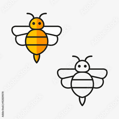 Cute cartoon honeybee character flying with honey and flowers