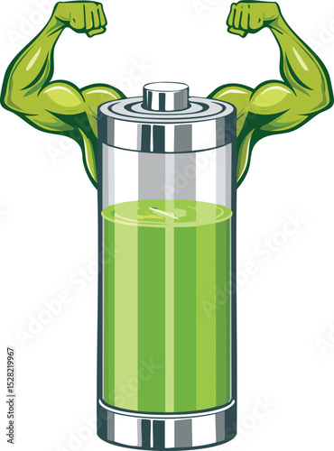 Battery Charging with Flexing Muscles – Power and Strength Concept Illustration