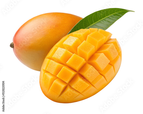 High-quality PNG image of a ripe mango with a vibrant yellow-orange color, isolated on a transparent background. Ideal for food packaging, tropical-themed designs, and commercial use.