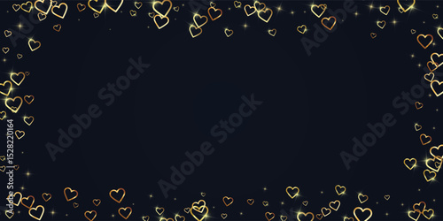 Gold hearts scattered on black background.