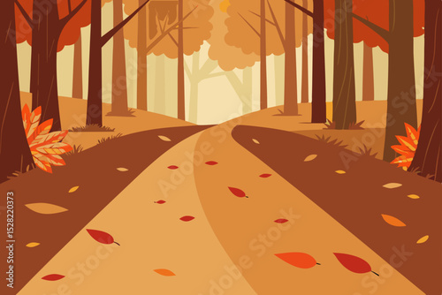 Autumn leaves color the scenic forest path