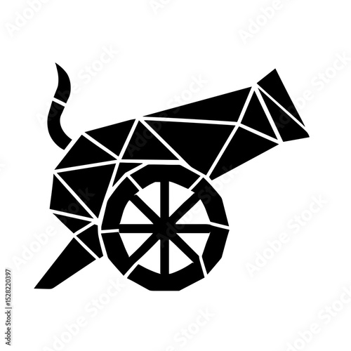 A detailed illustration of a classic black cannon, rendered in a low poly style, evokes a sense of historical design.