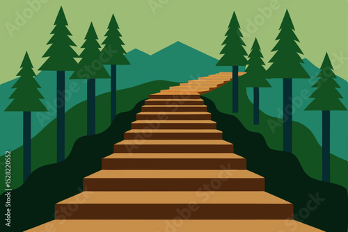 Vector illustration of a green winter forest with Christmas trees and snow