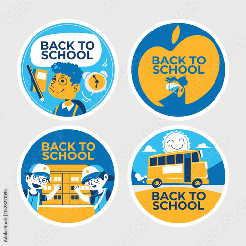 Set of Back to School Sticker Collection with Student Background