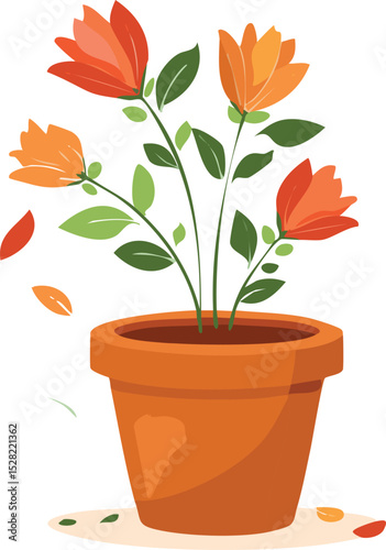 Flower Pot with Petals Waving – Playful Plant Character Illustration