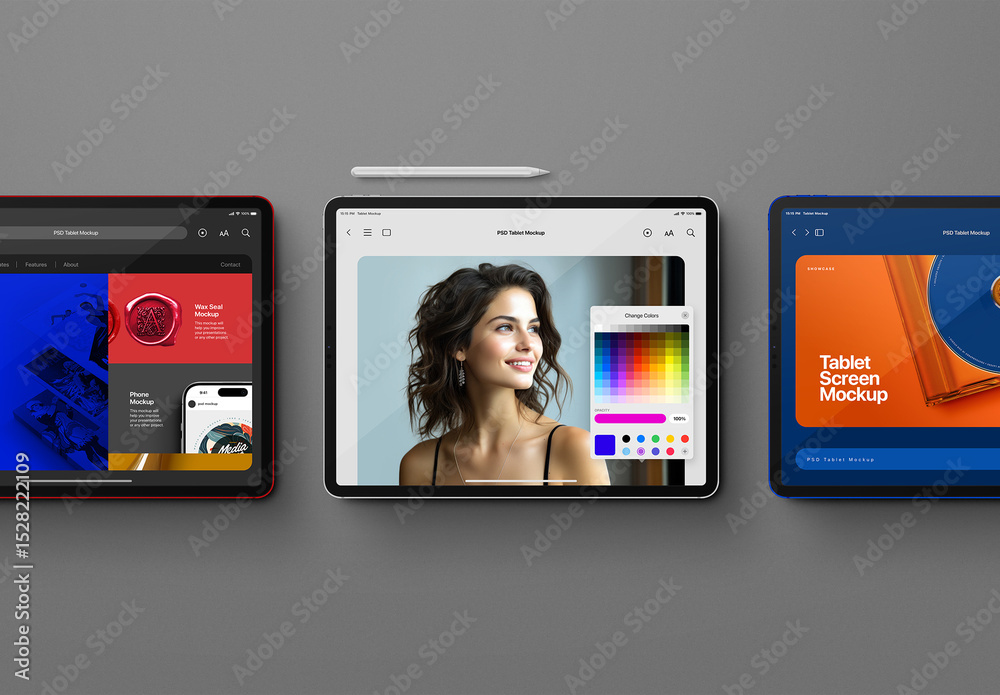 Modelo de Tablet Mockup – Flat-Lay Tablet Pro & Pencil (3 Objects) do ...