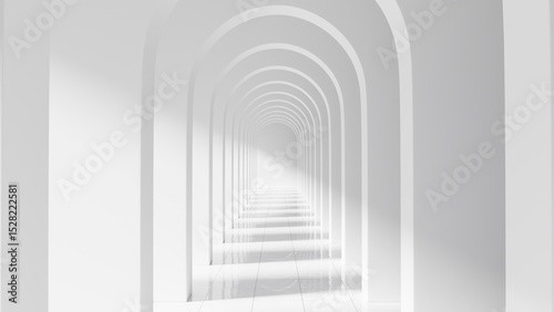Fototapeta Naklejka Na Ścianę i Meble -  White arched corridor with repeating symmetry. 3d render