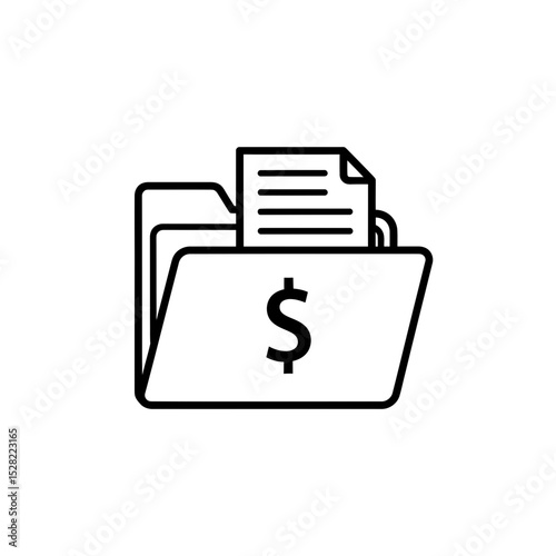Financial Records Management: Vector Illustration of Folder with Dollar Sign and Documents for Accounting and Budgeting Concepts, Line Art Style