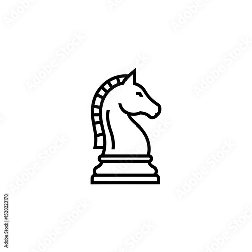 Elegant Knight Chess Piece Line Art Illustration for Strategy and Intellectual Game Concepts, Minimalist Design, Single Object Isolated on White