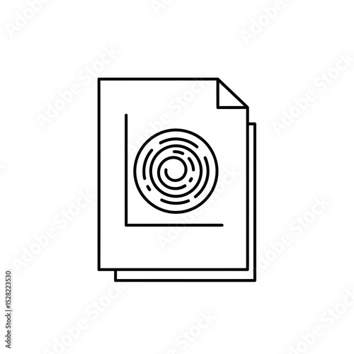 Document with fingerprint icon, cybersecurity concept, digital identity and biometric authentication, data protection, thin line vector illustration