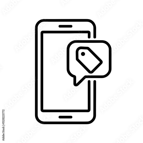 Smartphone with price tag message representing mobile deal alert – outline icon