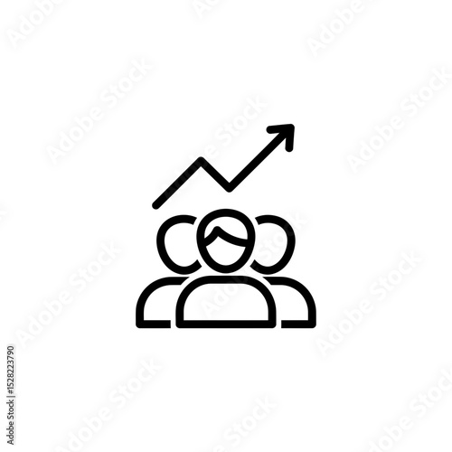 Teamwork Growth: Simple line art representing employee performance and business success through collective effort and upward trend visualization.