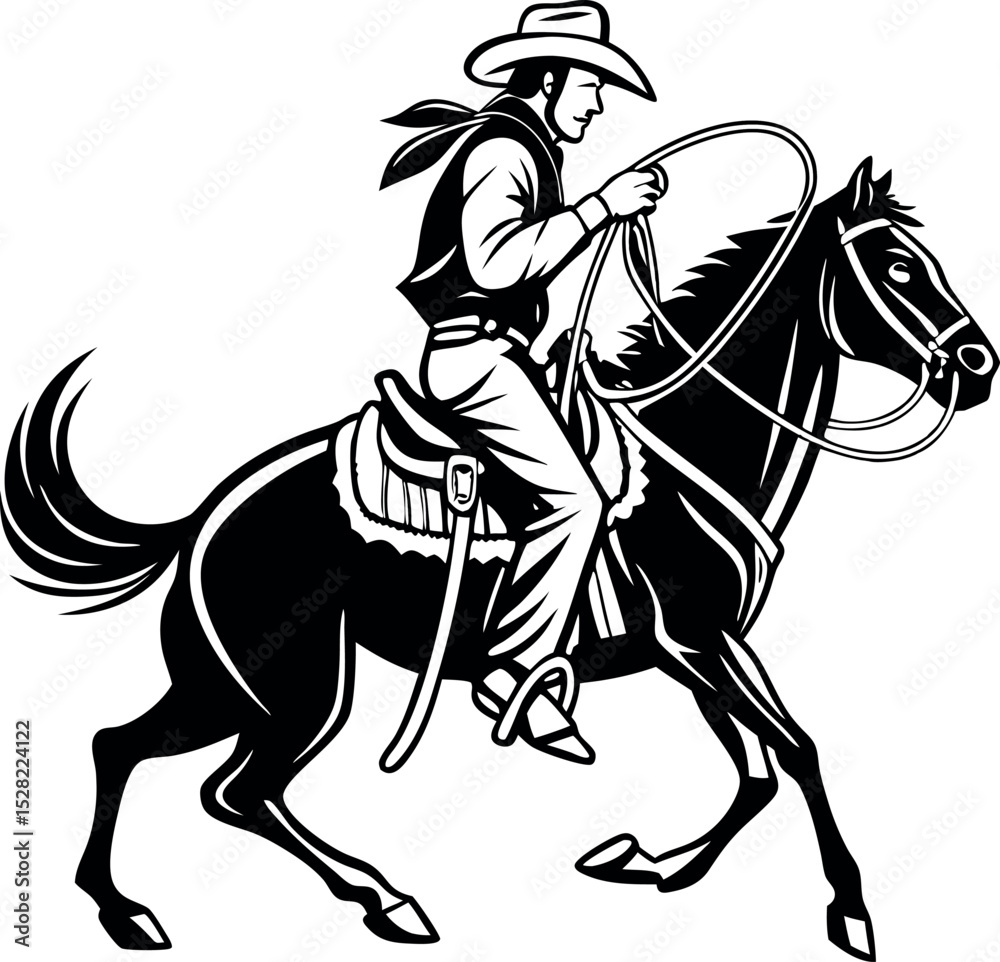 Fototapeta premium Cowboy Riding Horse Silhouette vector,
