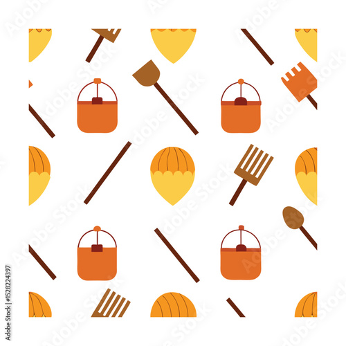 Seamless Rustic Farm Tools Pattern with Retro Pitchforks