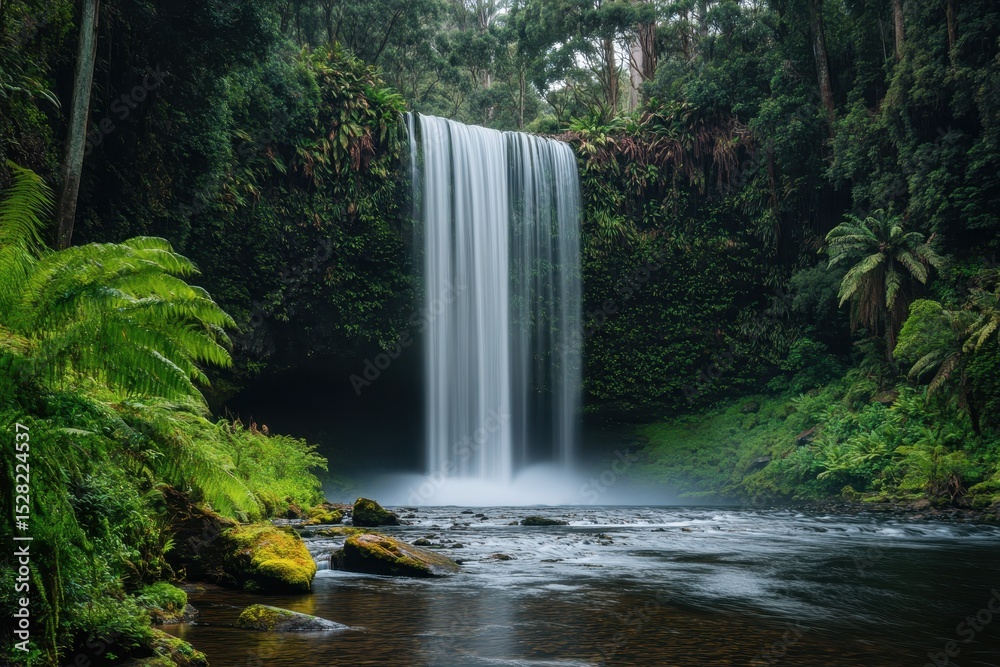 Obraz premium Serenity of Hopetoun Falls in the Australian rainforest during a tranquil afternoon, Rainforest waterfall tropical nature Hopetoun falls in Australia Victoria