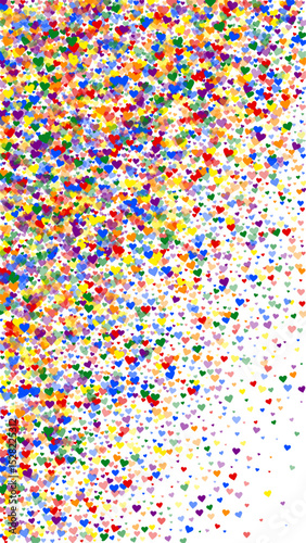 Rainbow colored scattered hearts. LGBT valentine
