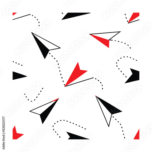 Seamless Vintage Paper Airplanes Pattern in Red and White
