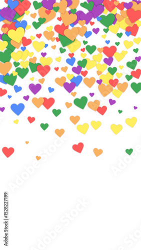 Rainbow colored scattered hearts. LGBT valentine