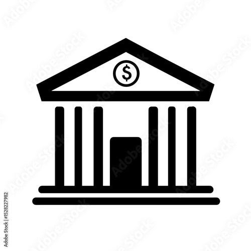 Bank building illustration with dollar sign in front, financial institution concept, copy space