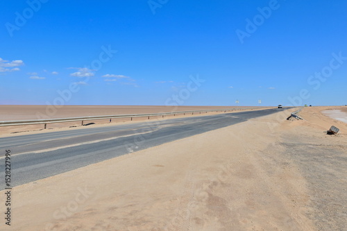 View of Road Crossing the Salt Flats at Chott el Djerid in Southern Tunisia