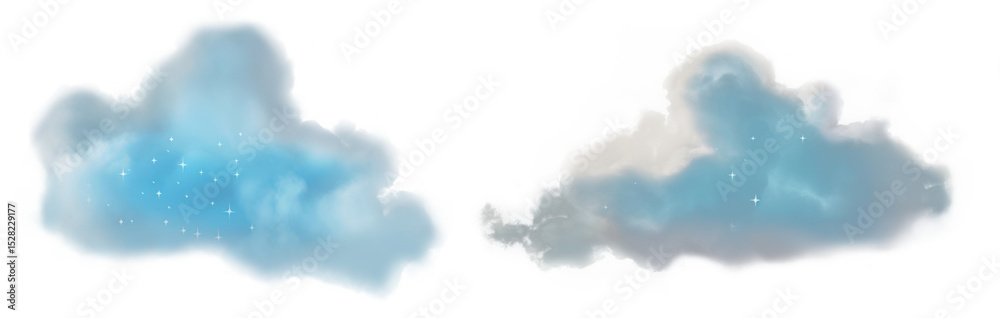 Naklejka premium PNG Dreamy ethereal fluffy clouds, element set on transparent background