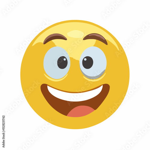Emoji Face smile Very happy satisfied. Emotion 3d cartoon icon. Yellow round emoticon. Vector illustration
