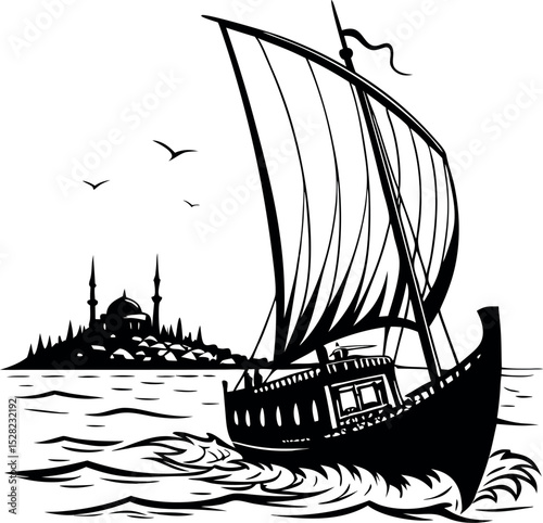 vector, sailing ship in the sea .