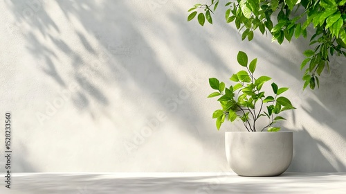 Sunlit white room: Minimalist 3D render with window shadows and interior lighting, copy space for text, image other content 
