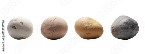 A row of four different colored rocks
