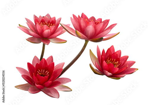 Four pieces of red colour water lily