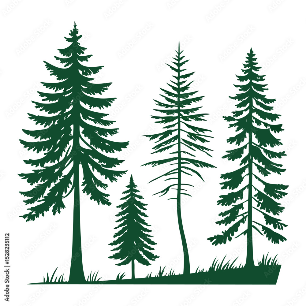 Obraz premium Set of pine tree silhouettes vector