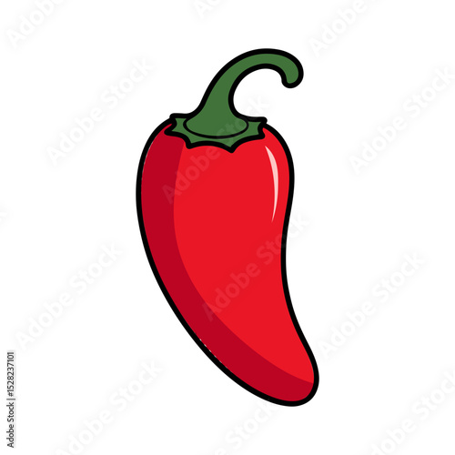 Illustration of a red chili pepper with a green stem on a white background image design art