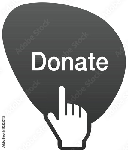 Click Here to Give: A sleek, minimalist design presents a bold "Donate" call-to-action, underscored by an expressive hand pointing directly to the prompt. Evokes themes of generosity, online giving.