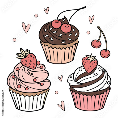 A collection of adorable cartoon cupcakes silhouette