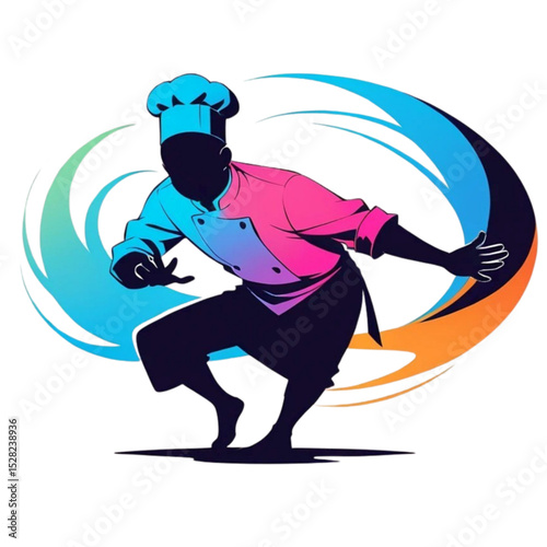 Dynamic silhouette of chef with color gradient - modern vector illustration