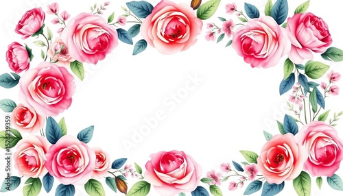 Elegant watercolor rose wreath wedding invitation template featuring a lush bouquet,  floral,  flowers