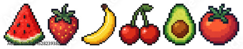Wallpaper Mural PNG Pixelated fruits in vibrant colors, element set on transparent background Torontodigital.ca