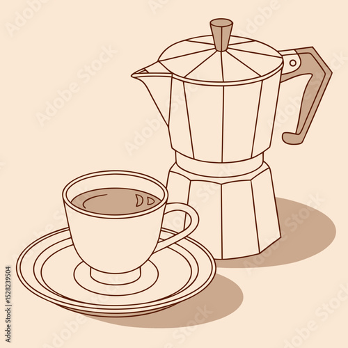 Minimalist coffee maker with a ceramic cup on a light background