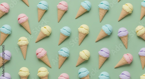 ice cream cones in pastel tones, perfectly outlined and repeated

