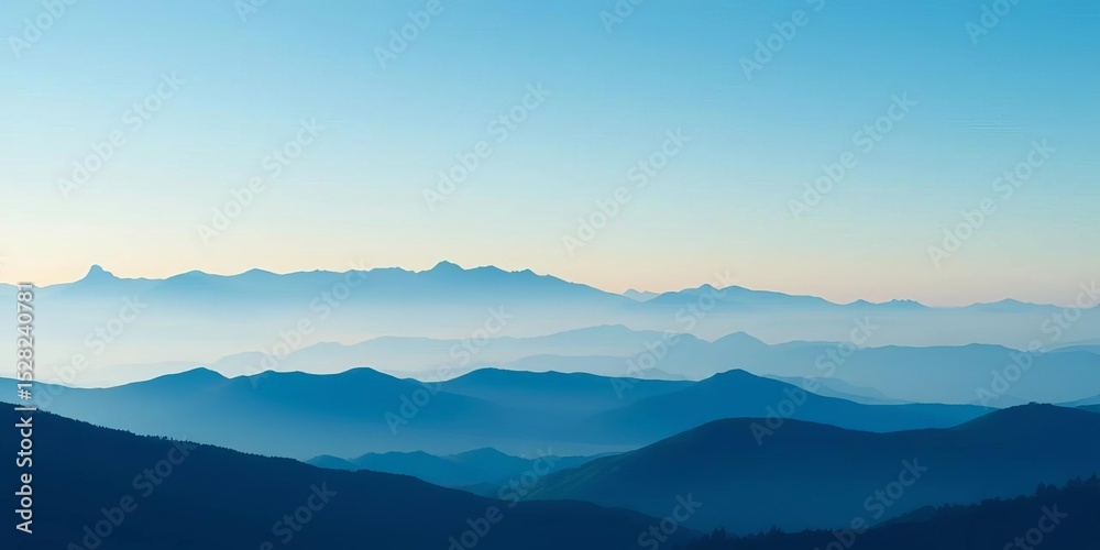 Fototapeta premium Vibrant blue landscape, misty mountains and hills silhouettes, vector illustration, vector art, artwork