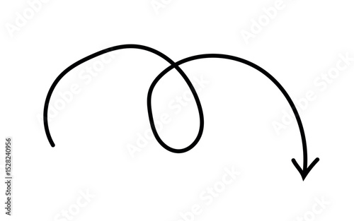 Hand Drawn Swirling Arrow Downward Direction Black Simple Minimalist Doodle Vector Illustration Graphic Design Element for Website Presentation Business Branding Project Modern Abstract Arrow Icon art