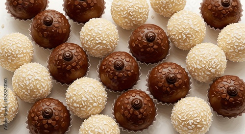 brigadeiros and coconut kisses drawn from above, soft colored pencil texture, evenly spaced


