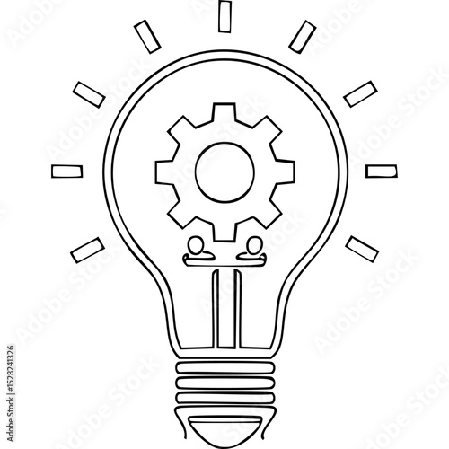 A creative one-line icon combining a lightbulb and gear to symbolize business innovation, idea generation, and strategy.