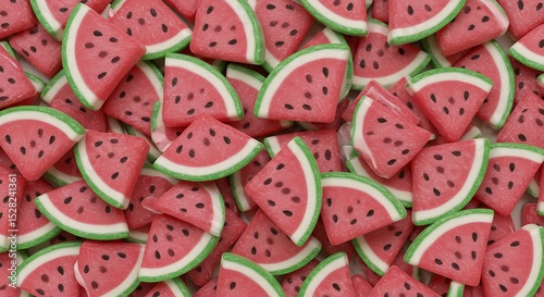 flat watermelon slices with visible seeds, pastel-colored in clean layout

