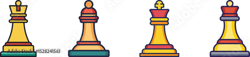 Chess Piece Illustration King, Queen and Strategy Game Vector Icon Set